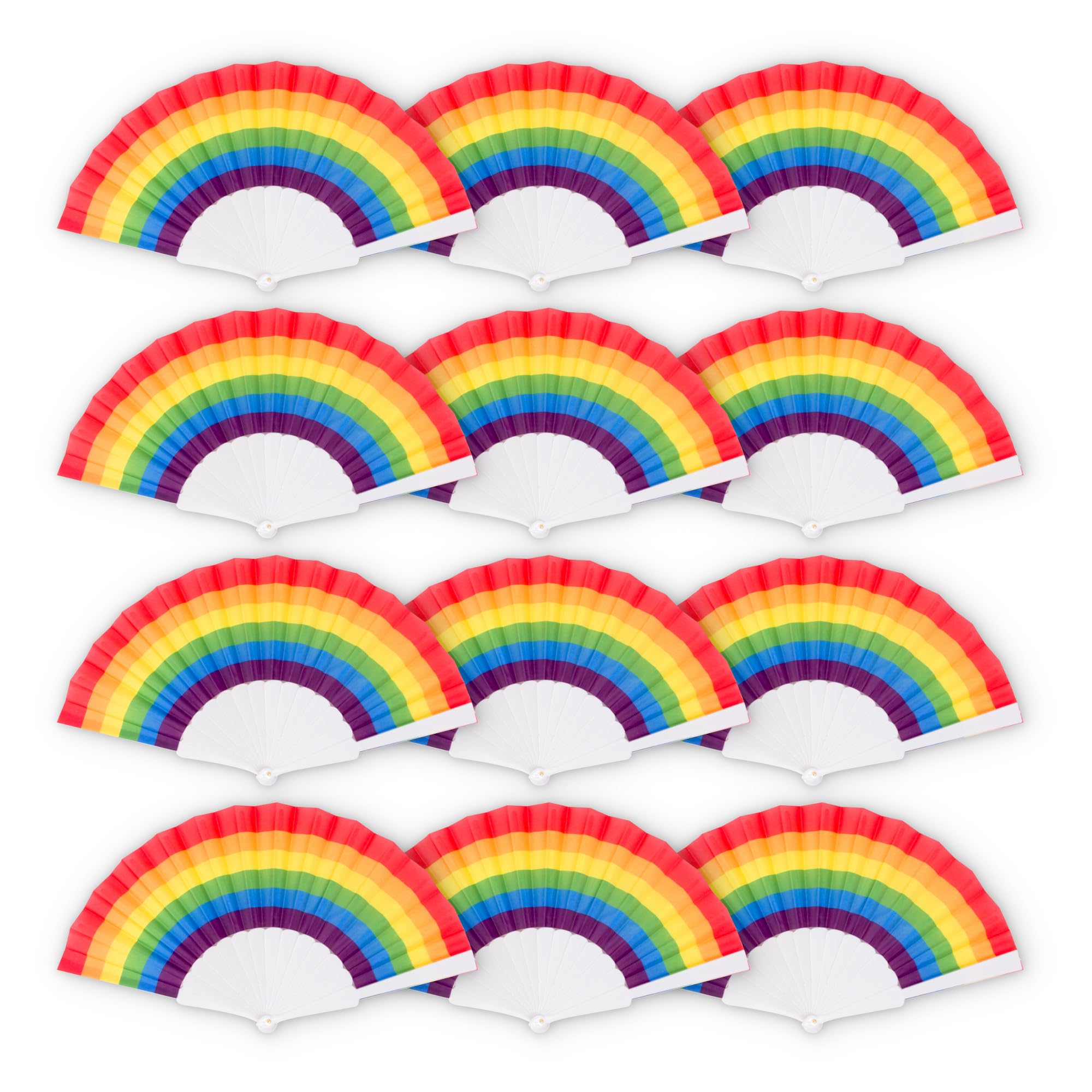 HUSL ABANICOS PLASTICO 23 CM, ABANICOS PARA EVENTOS, DETALLES PARA LOS INVITADOS, REGALOS DE BODA, FIESTAS, COMUNIÓN O BAUTIZO, REGALOS COMUNIÓN PARA INVITADOS (Orgullo_Blanco, 12 PIEZAS)