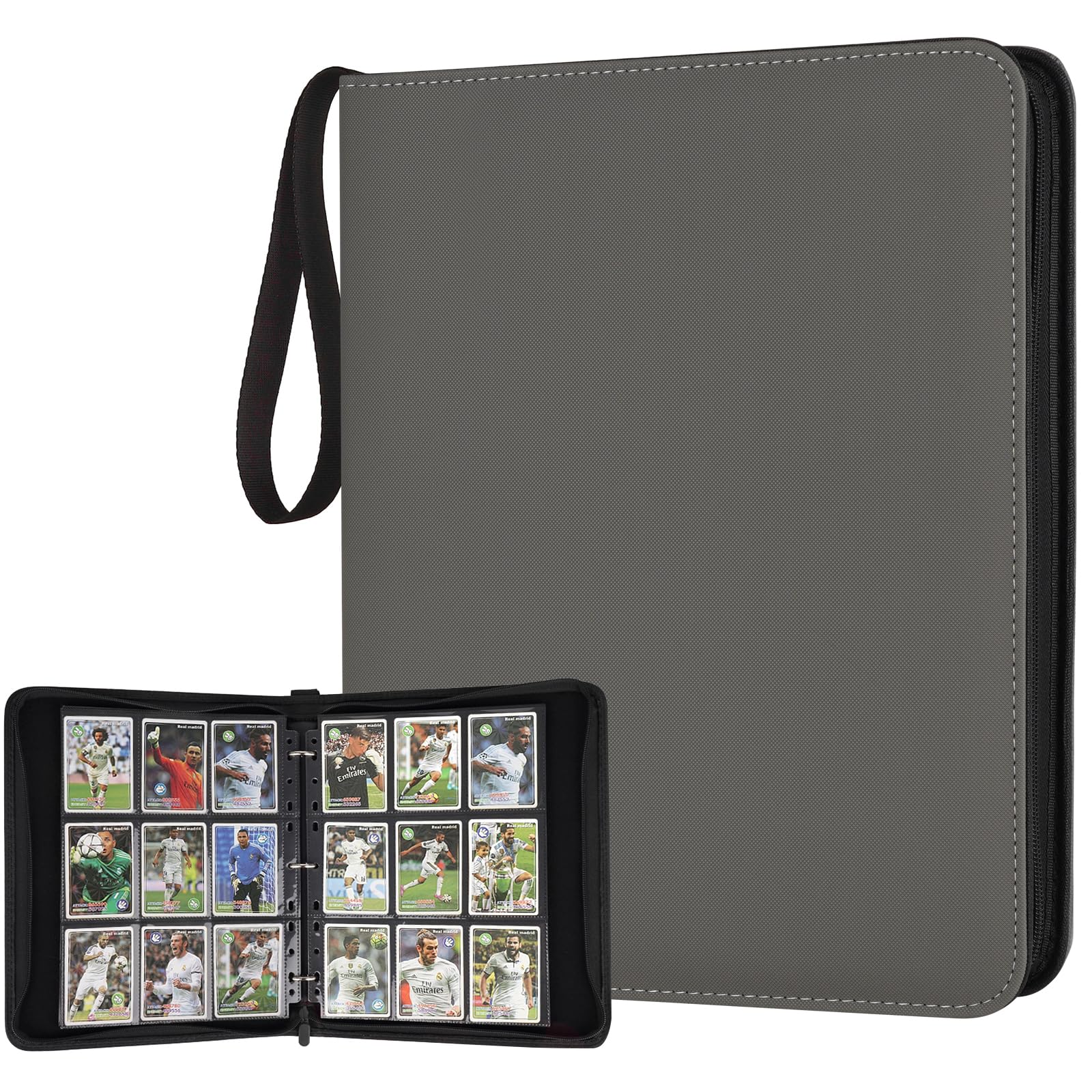 GERMUN 9 Pocket Zipper Card Binder with 40 Pages, 720 Card Capacity, Grey | Archival-Safe PU Trading Card Album Folder - main product image