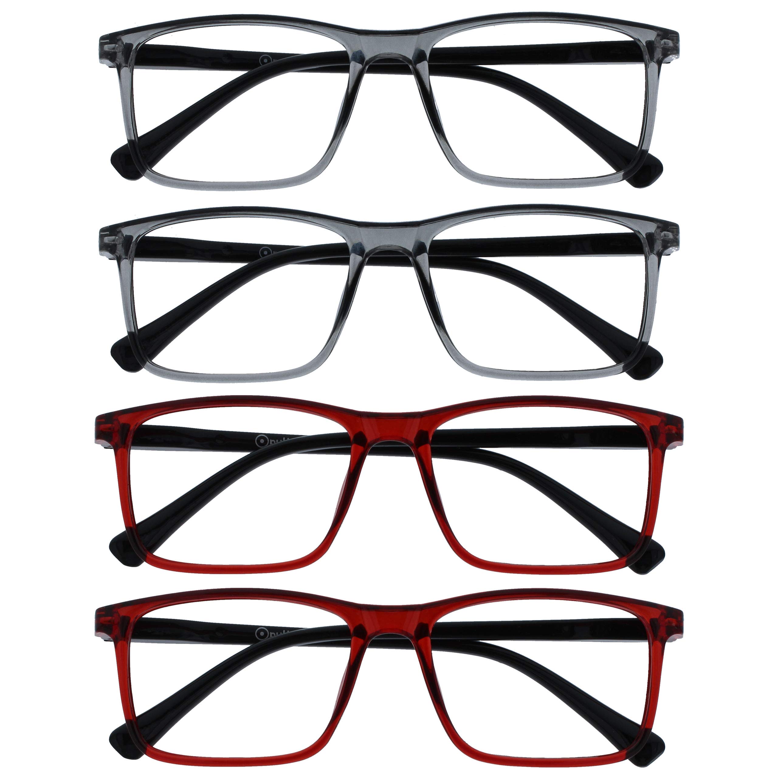 Opulize Ink Pack 4 Gafas De Lectura Grande Gris Oscuro Rojo Hombres Mujeres Bisagras Resorte RRRR4-77ZZ +1,50
