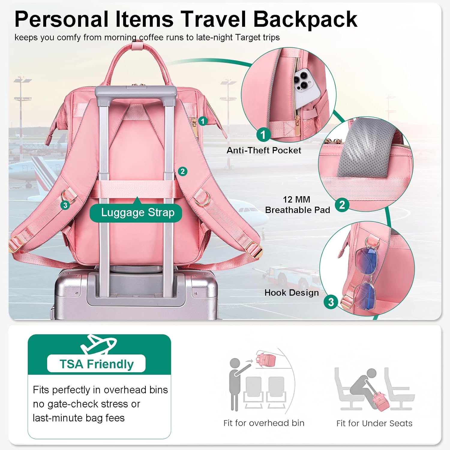 Lunch Backpack for Women, 15.6 Inch Laptop Backpack for Womens Stylish Nurse, Teacher Work Back pack with Lunch Box Insulated Backpacks Cooler for Women Men Travel Camping Picnics - Image 5
