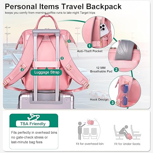 Miniatura 5 de Mochila de almuerzo, mochila para laptop de 15.6 pulgadas para mujeres, enfermeras, profesores, mochila de trabajo con lonchera aislada, Rosa,