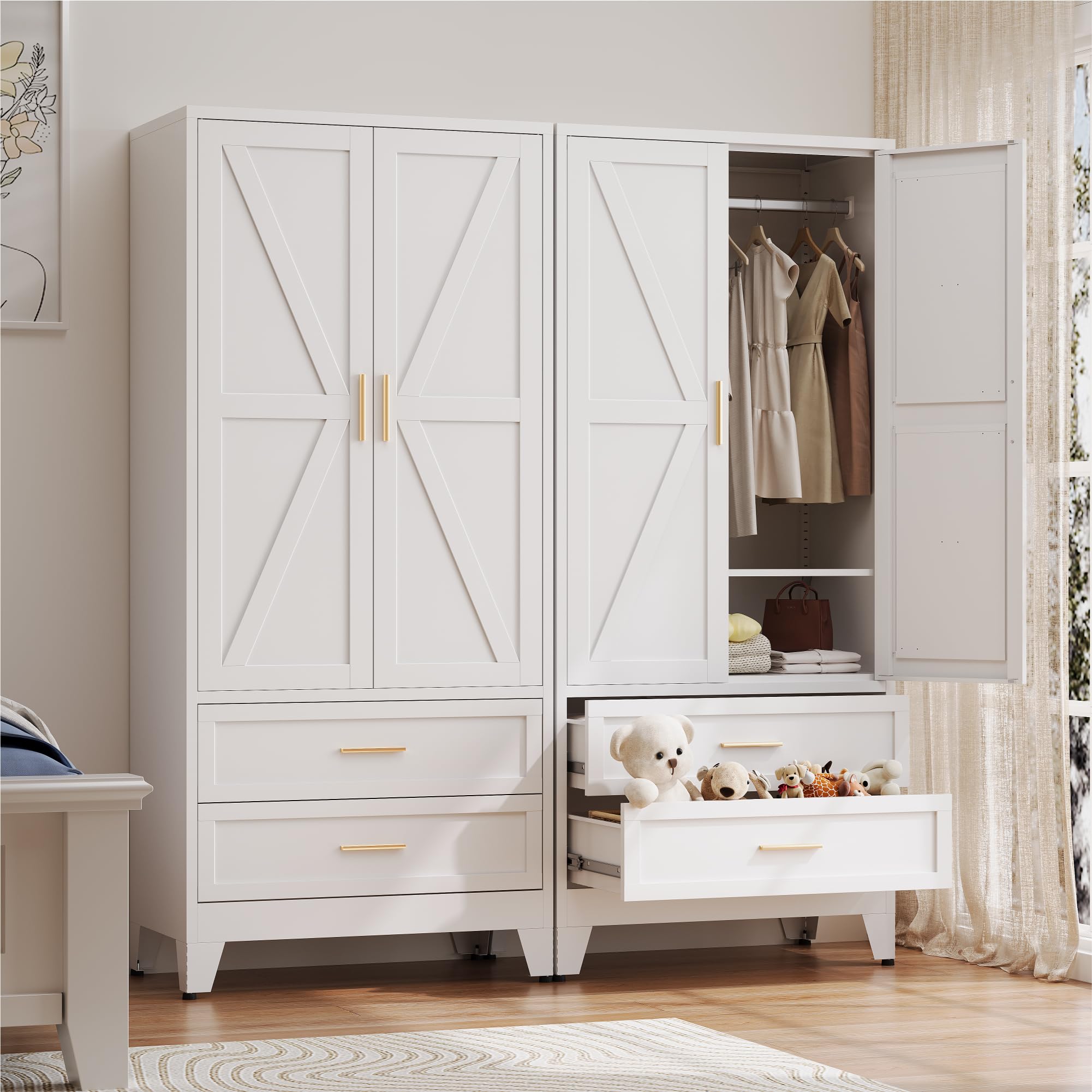 Baborokic Metal Wardrobe Cabinet with Hanging Rod,71