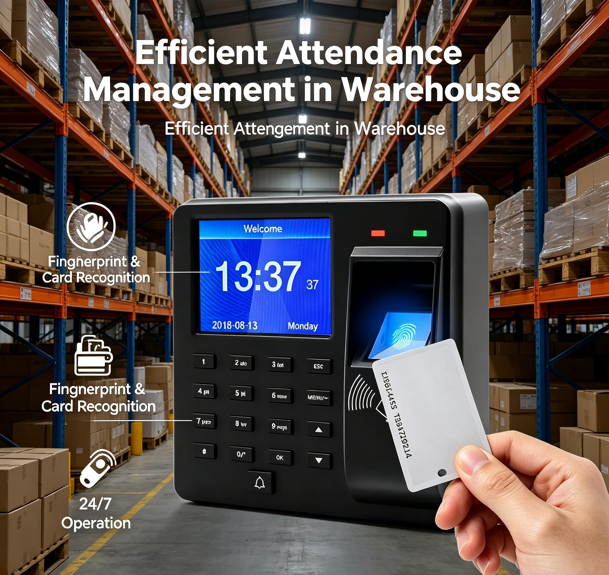 Rilevamento del tempo per piccole imprese, timbri con impronte digitali, password e ID (schede 15ID incluse), registrazione dell'orario di lavoro con esportazione USB, nessun costo mensile