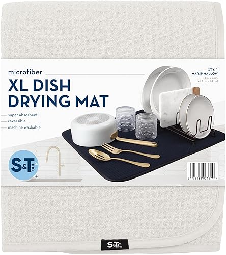 Miniatura 37 de S&T INC. Tapete de microfibra para secado de platos, reversible y absorbente para cocina, de 16 x 18 pulgadas, color negro