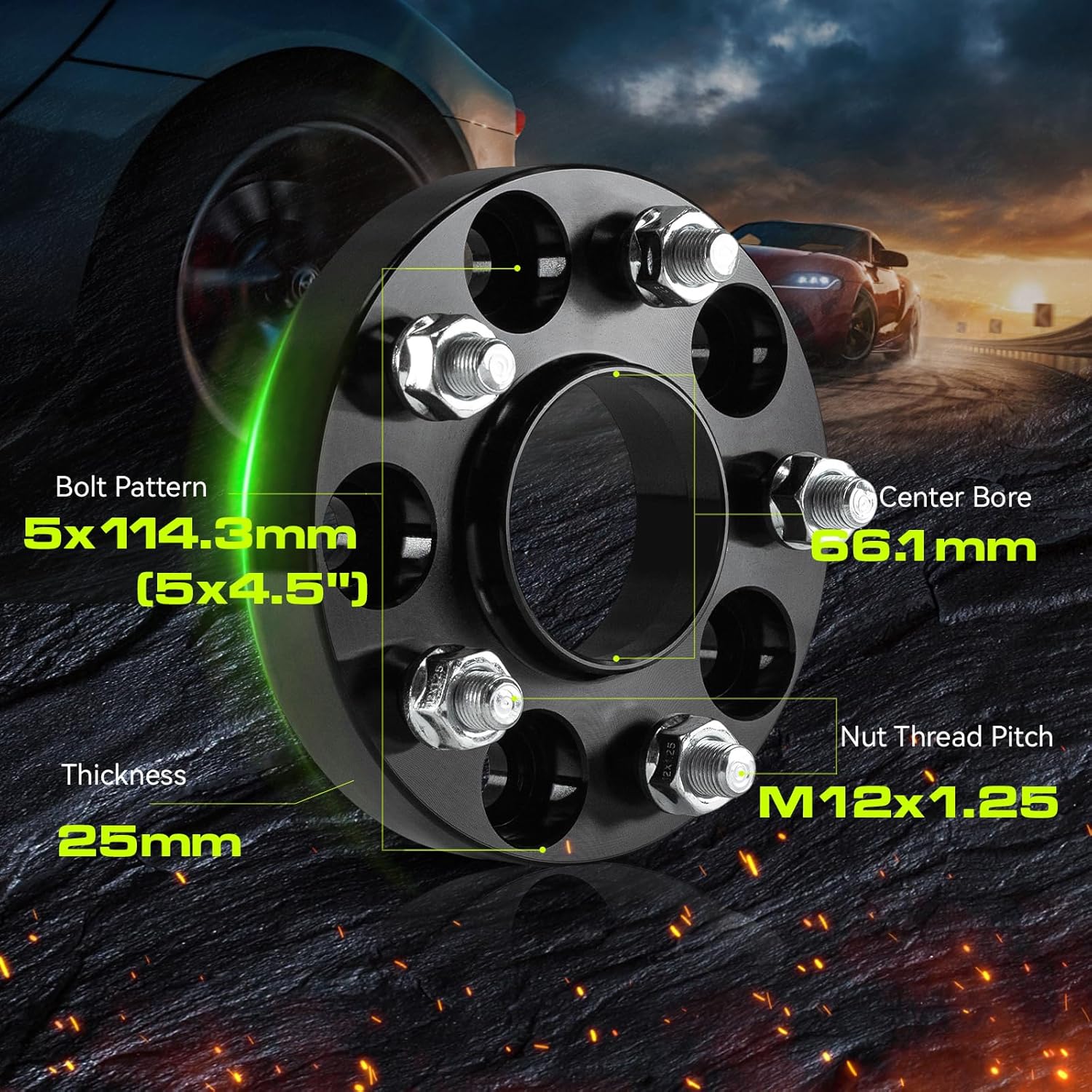 Customadeonly Forged 5x114.3 Wheel Spacers for 370Z 350Z 240SX 300ZX GTR Murano Maxima Sentra (2pcs 1.0" Thick Black) Wheel Spacer for Q60 G37 G35 Hubcentric 5x4.5 66.1mm Bore M12x1.25 Lugs 25mm Wide