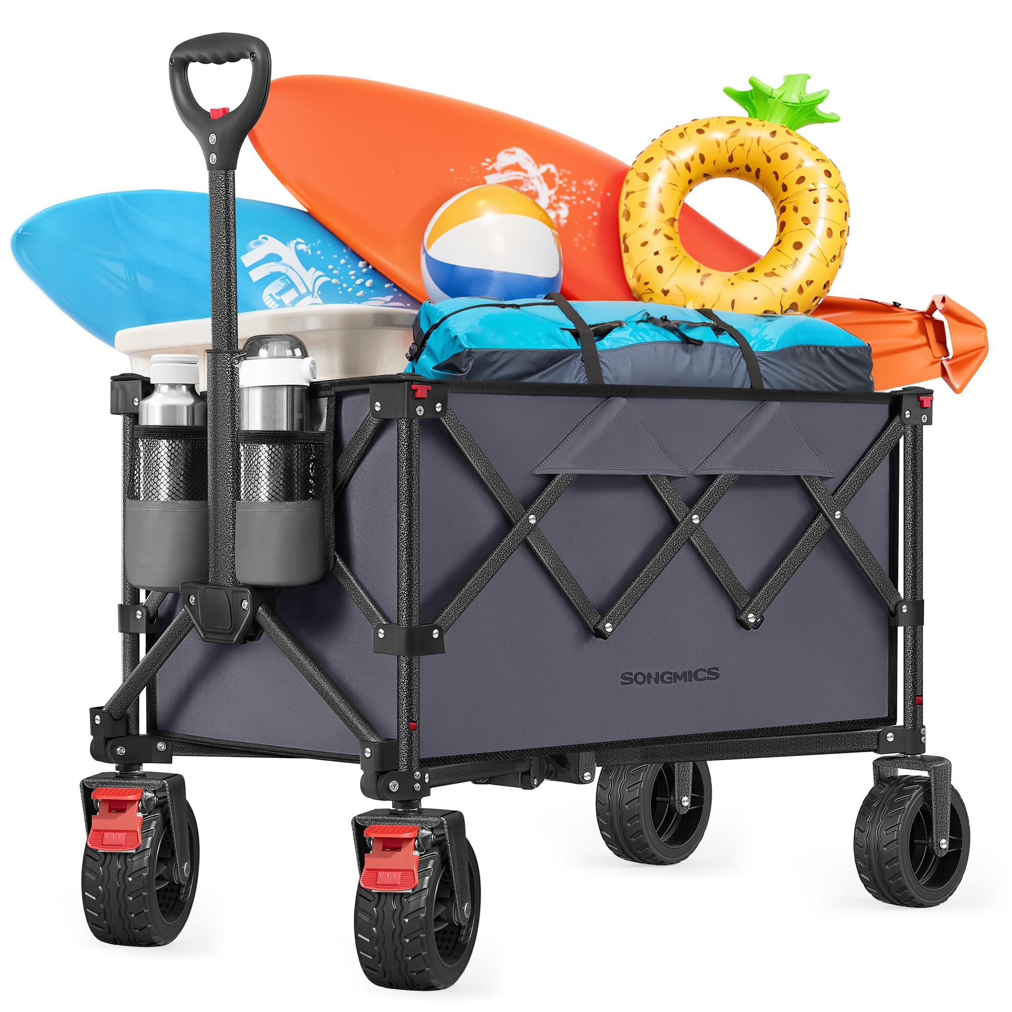 Songmics Slate Grey Foldable Trolley, Garden Camping Trolley With Handle, 150 L, Holds Up To 150 Kg, 4 Removable Wheels, Space-Saving, Outdoor, Gfw115g01