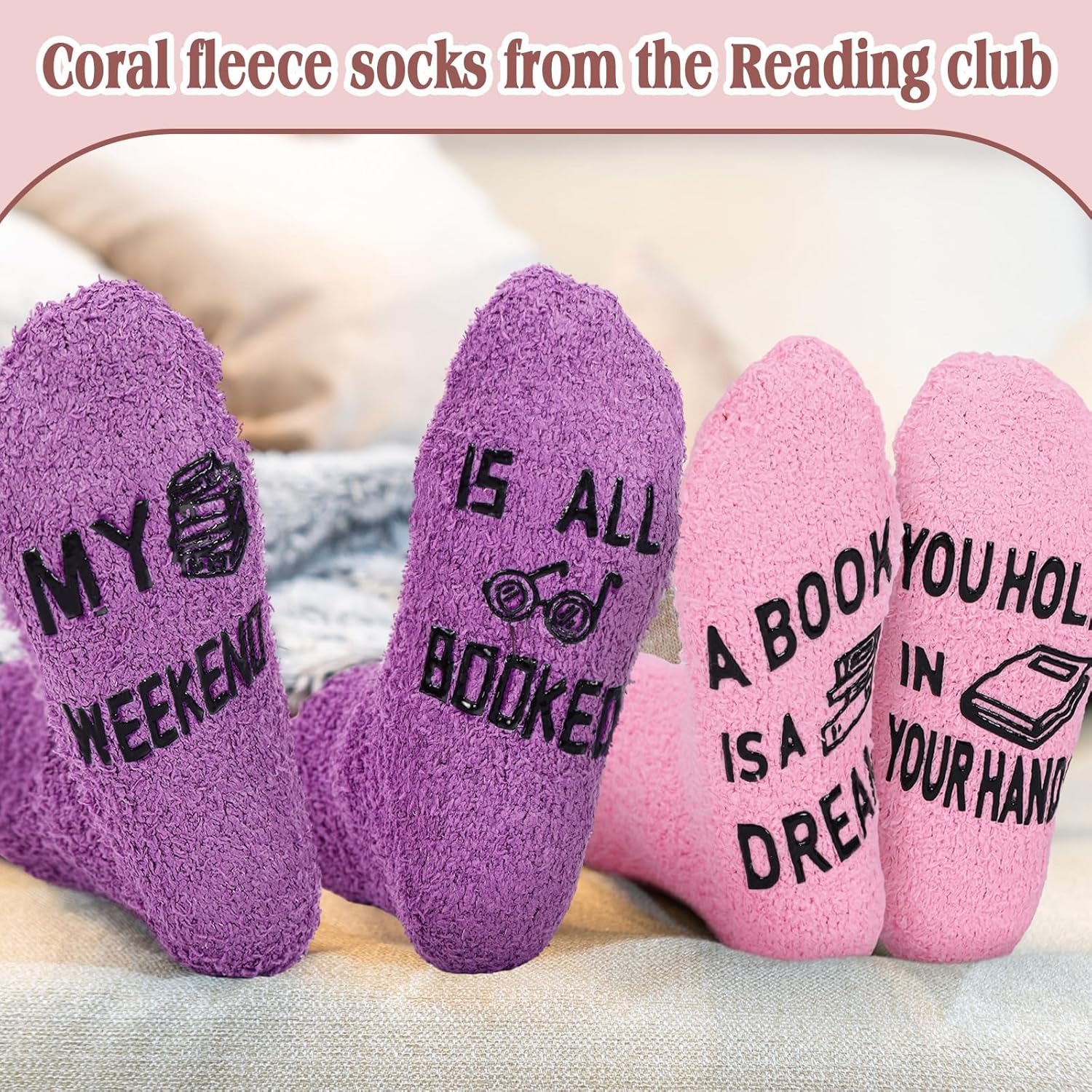 8 Pairs Book Club Gifts Book Lover Socks for Women, Funny Fuzzy Warm Sock Funny Stocking Stuffers for Men Readers Librarian Club Party Gifts - Image 4