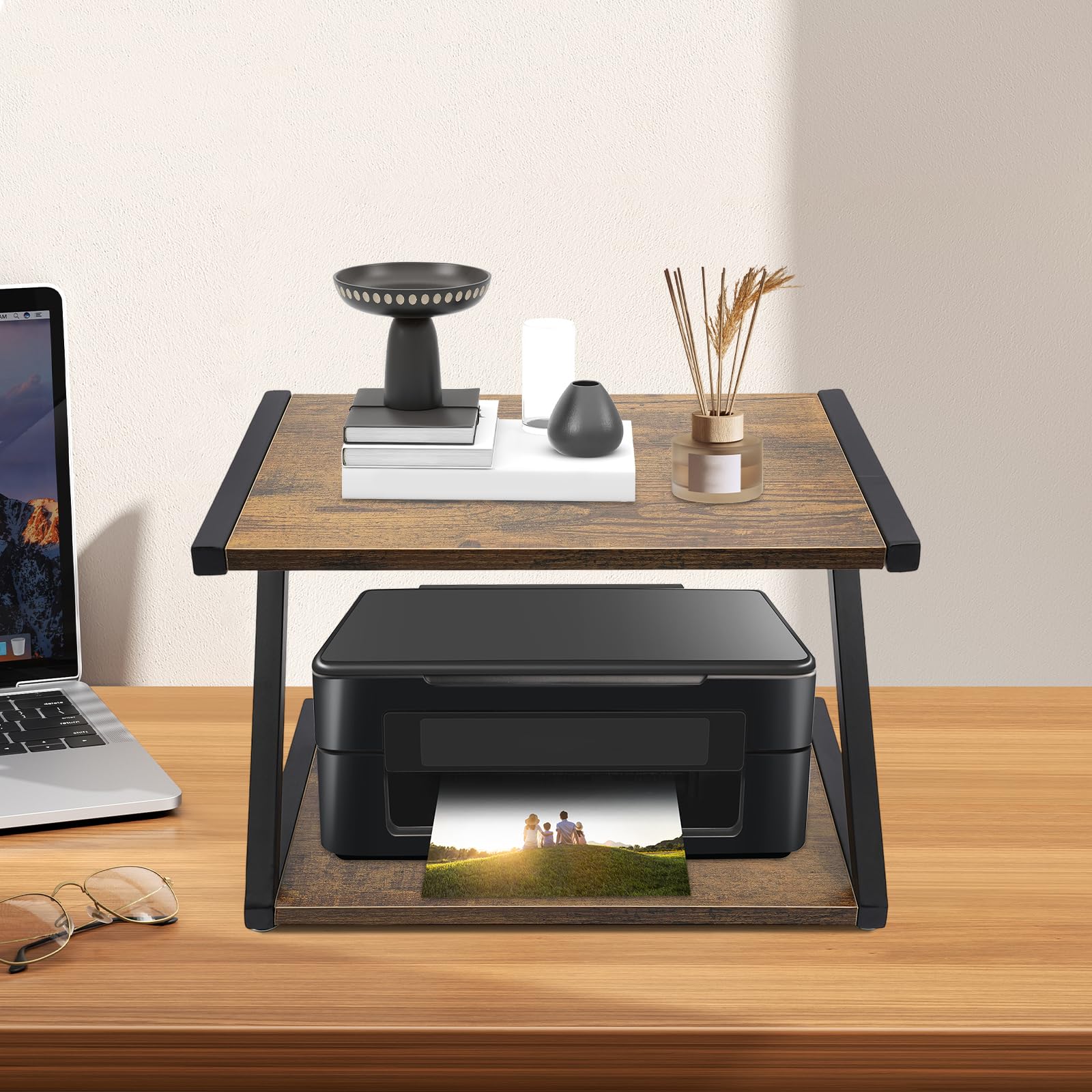 Supporto per stampante da scrivania a 2 livelli, supporto per stampante da scrivania, supporto in metallo a forma di Z, supporto multifunzione per stampante, fotocopiatrice, scanner, 44 x 28 x 29 cm