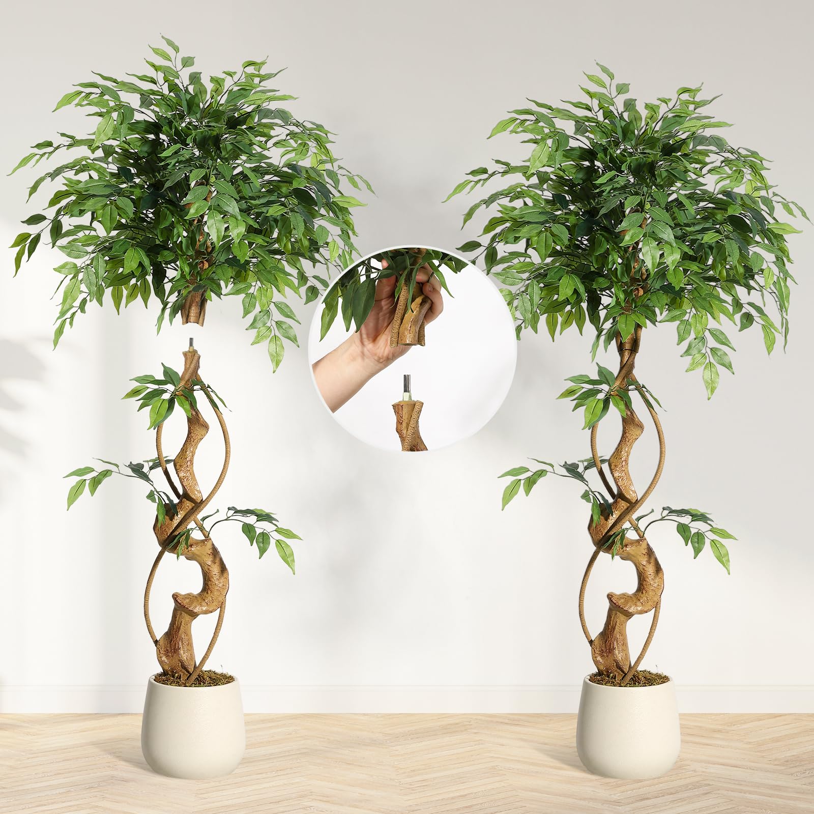 Kunstpflanze Groß Ficusbaum 120cm Mit Weiß Topf | Künstliche Pflanzen Groß Wie Echt, dichtes Laub, umweltfreundlich,für Wohnzimmer, Schlafzimmer, Büro, Garten