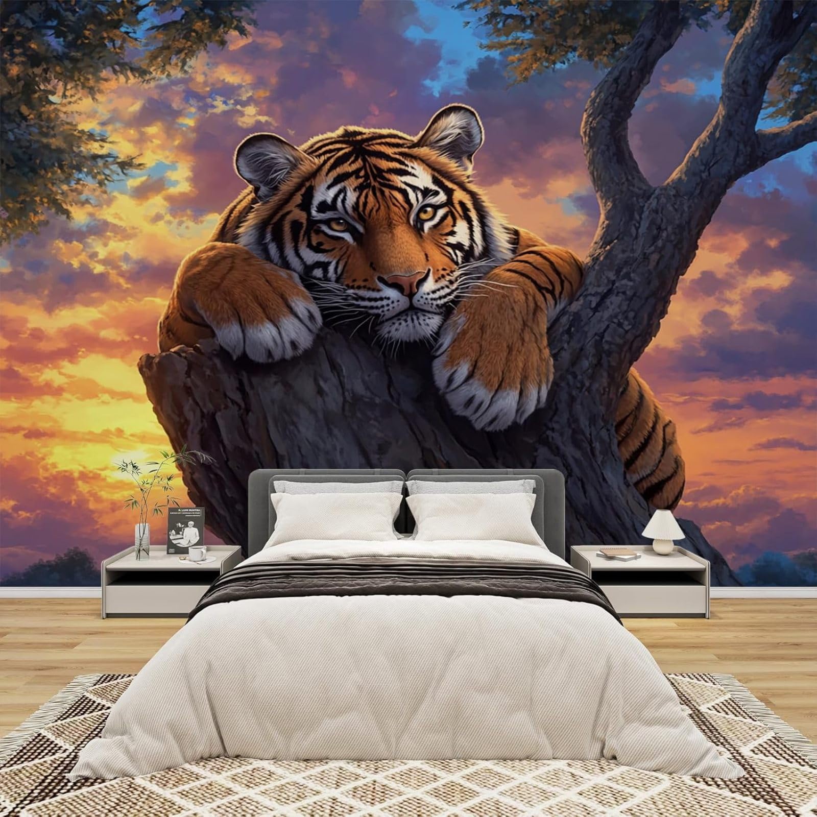 Murale fotografico - carta da parati Tigre Animale Selvatico Predatore Felino Moderno Parete Soggiorno Camera da letto Camera dei Bambini Decorazione Parete Motivo 430cmx300cm Poster - Adesivo da Pare