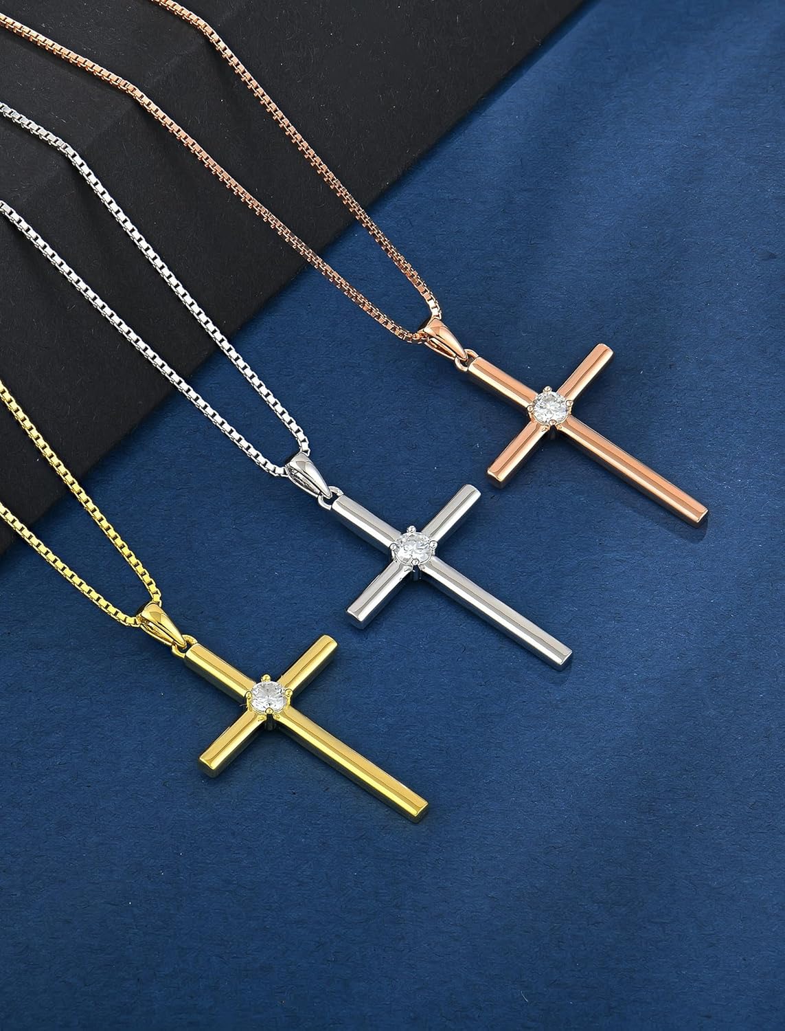 Cross Necklace for Women Men,925 Sterling Silver Moissanite Dainty Pendant 14k White Gold Plated with Certificate - Image 3