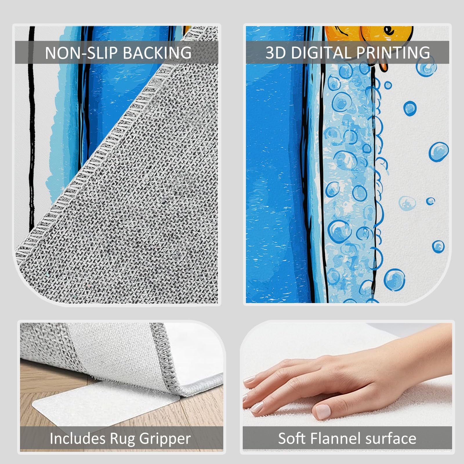 Tappeto Lavabile in Lavatrice Cartone Animato Anatra Vasca Da Bagno Schiuma 80 x 150 cm, Tappeti bordi rinforzati Antiscivolo resistente alle macchie, per Sala Casa Bagno Zerbino Assorbente Bianco