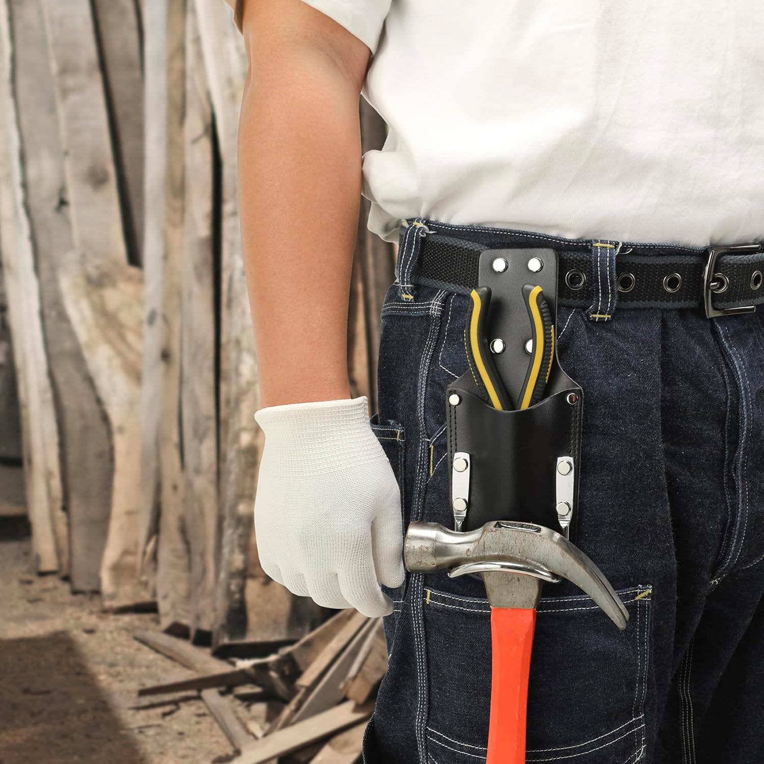 Hammer Holder,Hammer Holder for Belt,Tool Holder Pliers Holster Knife Holster, Hammer Holster Made with Genuine Leather and Heavy-Duty Steel,for Construction Electrician Carpentry Garden Pruning.