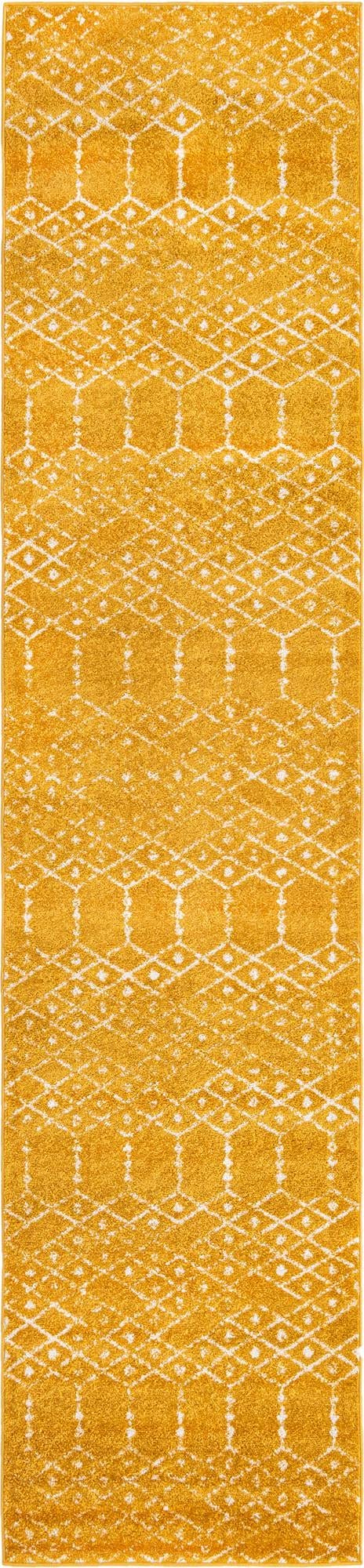 Rugs.com Paxon Trellis Collection Rug – 16 Ft Runner Yellow Medium-Pile Rug Perfect for Hallways, Entryways