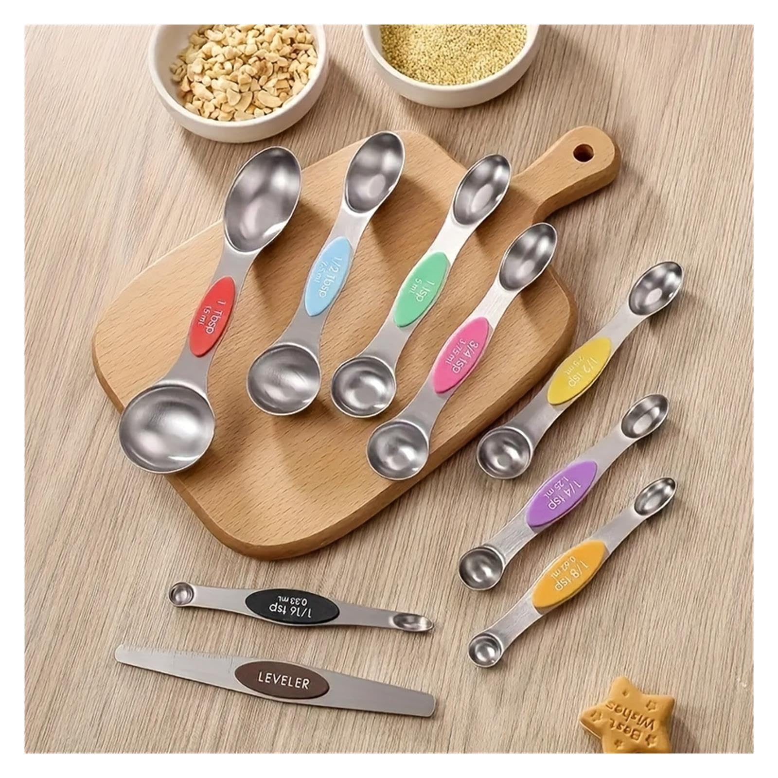 Set de 14 tasses et cuillères doseuses en acier inoxydable