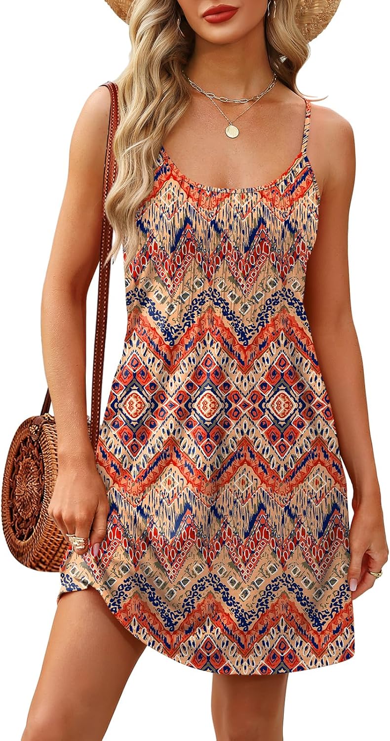WEESO Summer Dresses for Women Adjustable Spaghetti Strap Beach Vacation Casual Cute Sundresses with Pockets
