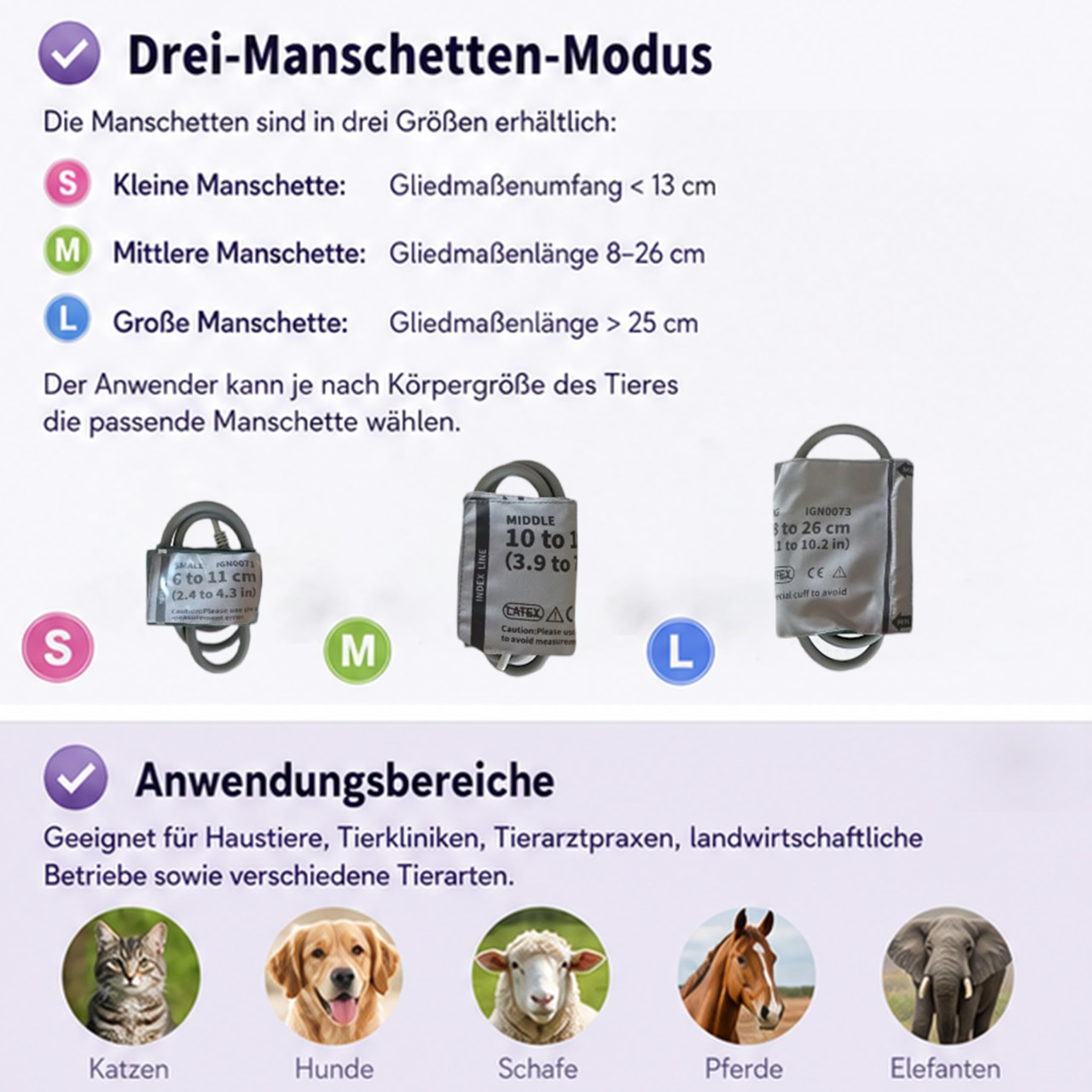 Tierarztpflegeprodukt, digitales Ersatz Blutdruckmessgerät für Tiere, Nylon, wiederverwendbar, 3 Modi, für Hunde/Katzen/Haustiere 6–26 cm Armedigitales Blutdruckmessgerät Tiere