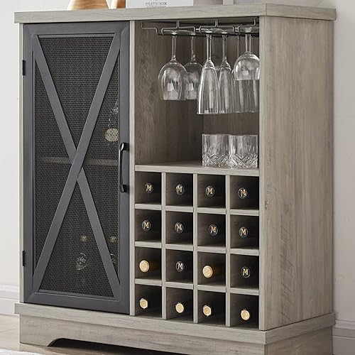 Miniatura 8 de Armario de barra de vino de 3543 pulgadas para licor y vasos gabinete de barra de café para el hogar con estante ajustable y 16 compartimentos de