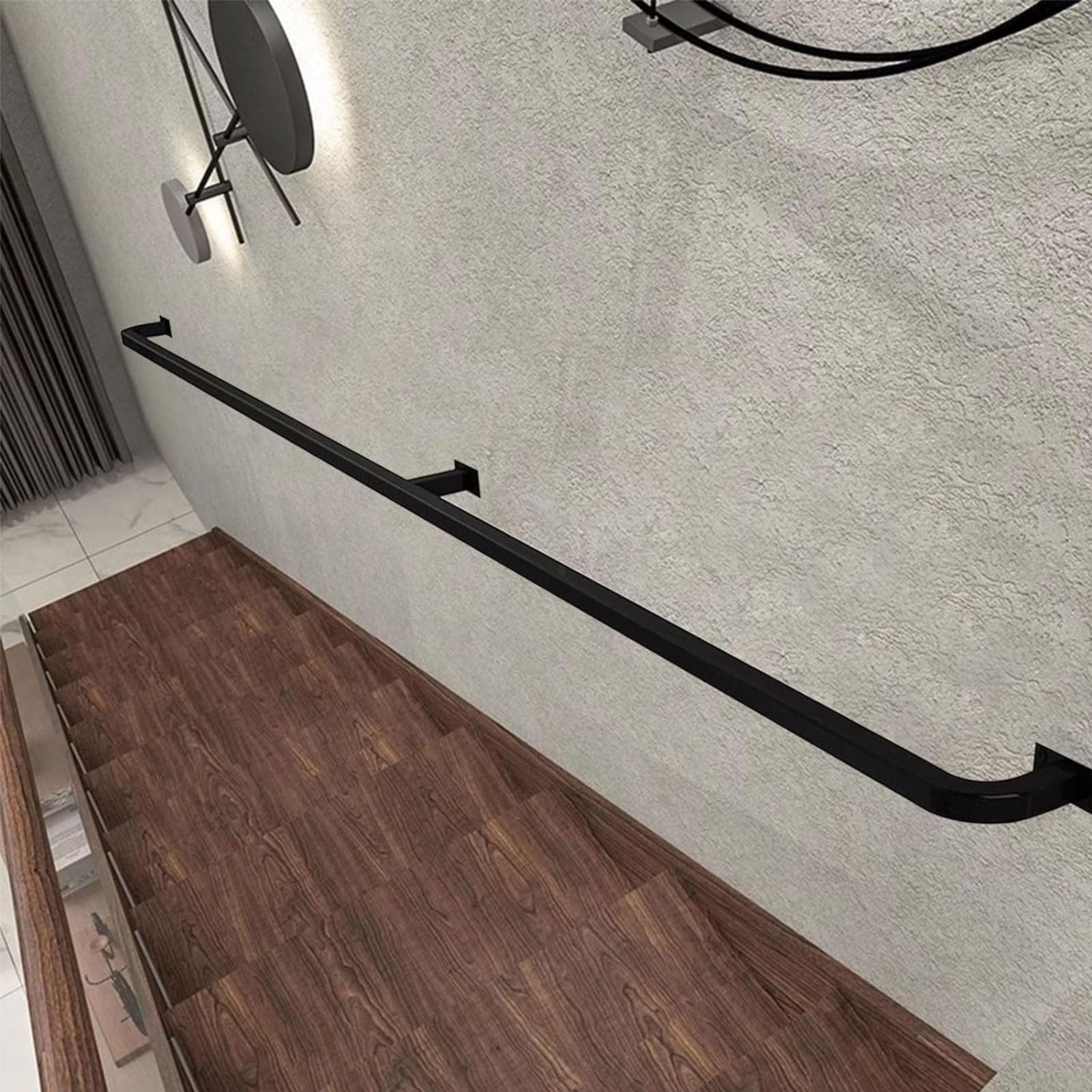 Rampe d'escalier en métal noir de 1 à 20 pieds avec kit de fixation complet