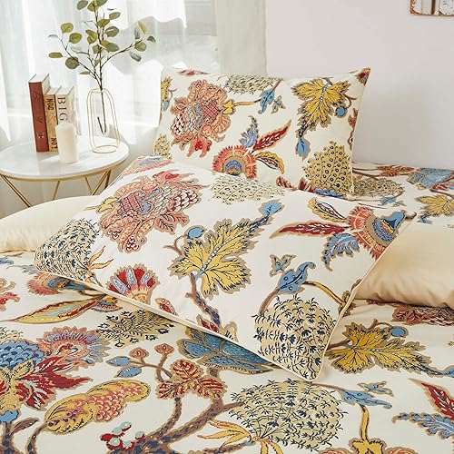 Miniatura 5 de Softta Juego de ropa de cama vintage de lujo con hojas de flores, tamaño Queen, 4 piezas, juego de sábanas encimeras + 2 fundas de almohada,