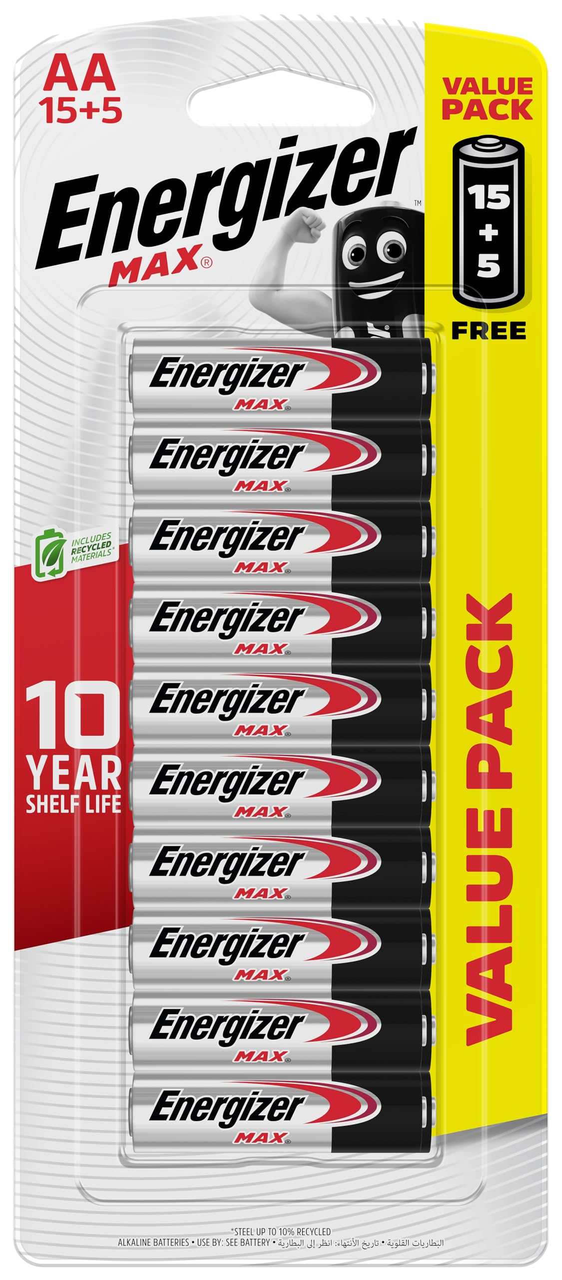 Energizer E91Hp Max 1.5V Alkaline Aa Batteries, 20 Pieces - Black