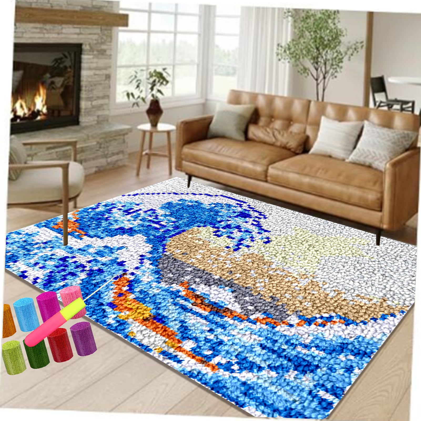 Kit Gancio di Chiusura Tappeto, Kit da Ricamo Tappeto Fai da Te Fare, Tappeto per Uncinetto Latch Hook Rug Kit per Adulti, Kit per Fabbricare Tappeti a Punto Croce, per Decorazione Casa 61 x 87 cm