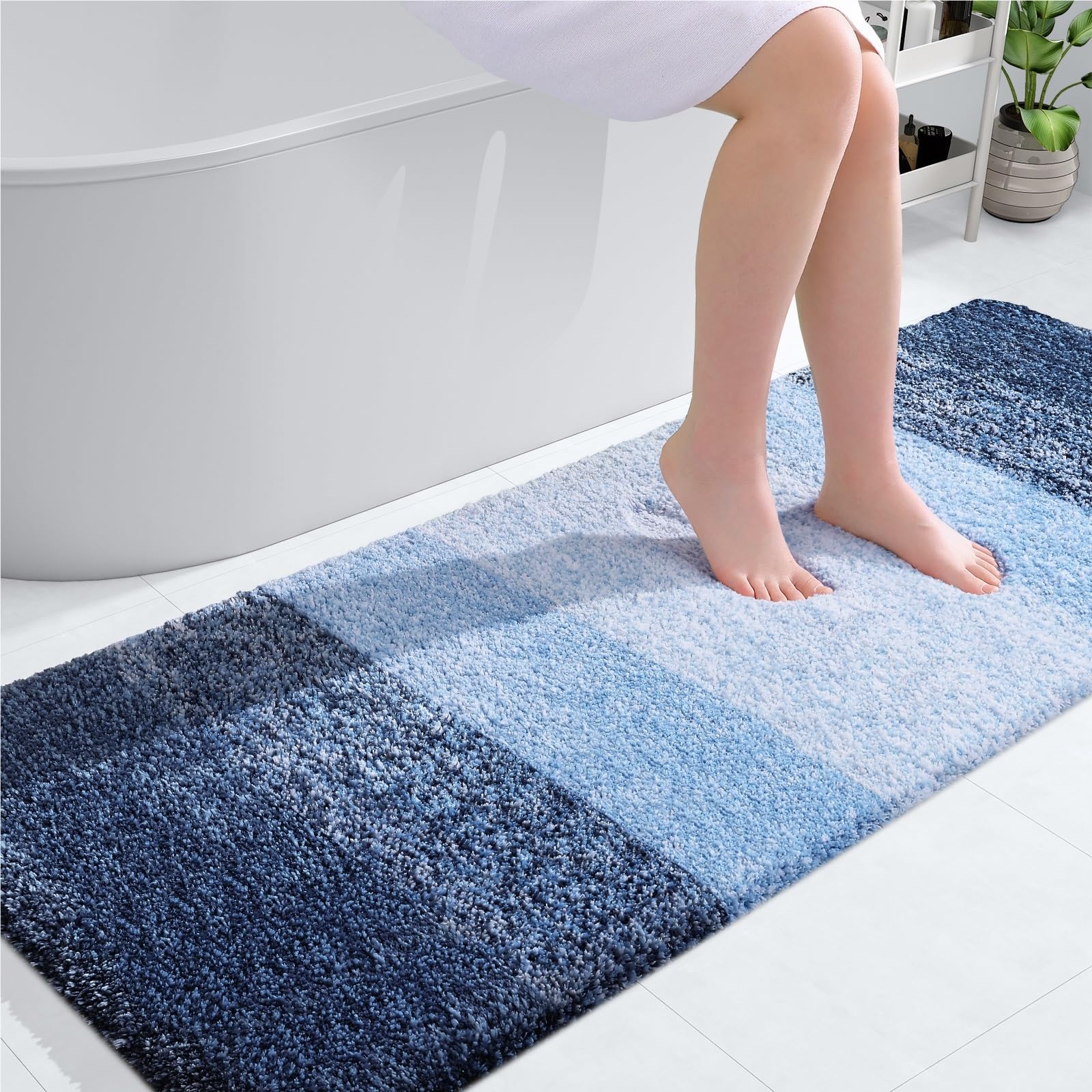 HAPIHAPPY Tappeto da bagno in microfibra, morbido e assorbente, lavabile in lavatrice e asciugabile in lavatrice, 130 x 186 cm (F8, 61 x 61)