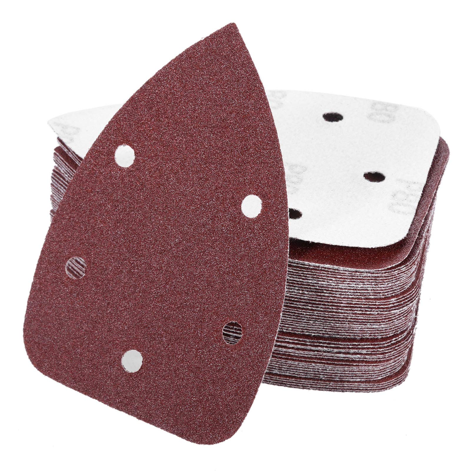 Papel de lija de pulido de metales de madera Hojas de lija 50PCS 140x90mm Triángulo de lija Gancho Loop 80 granos abrasivos Disco de lijado for madera pulido molino