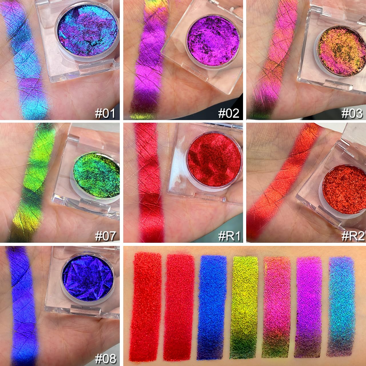 Sombra de ojos con purpurina roja camaleón, altamente pigmentada, paleta de sombra de ojos roja con purpurina metálica única, cambio de color intenso, cromado, rojo verdadero 7