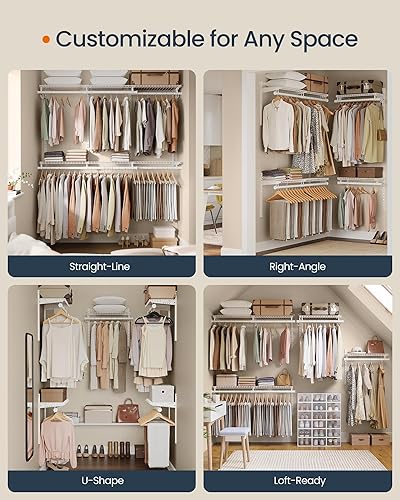 Vista 4 de SONGMICS HOME - Sistema de armario, organizador de inserción para armario, 4 a 8 pies, unidad de estante de metal ajustable con 6 varillas
