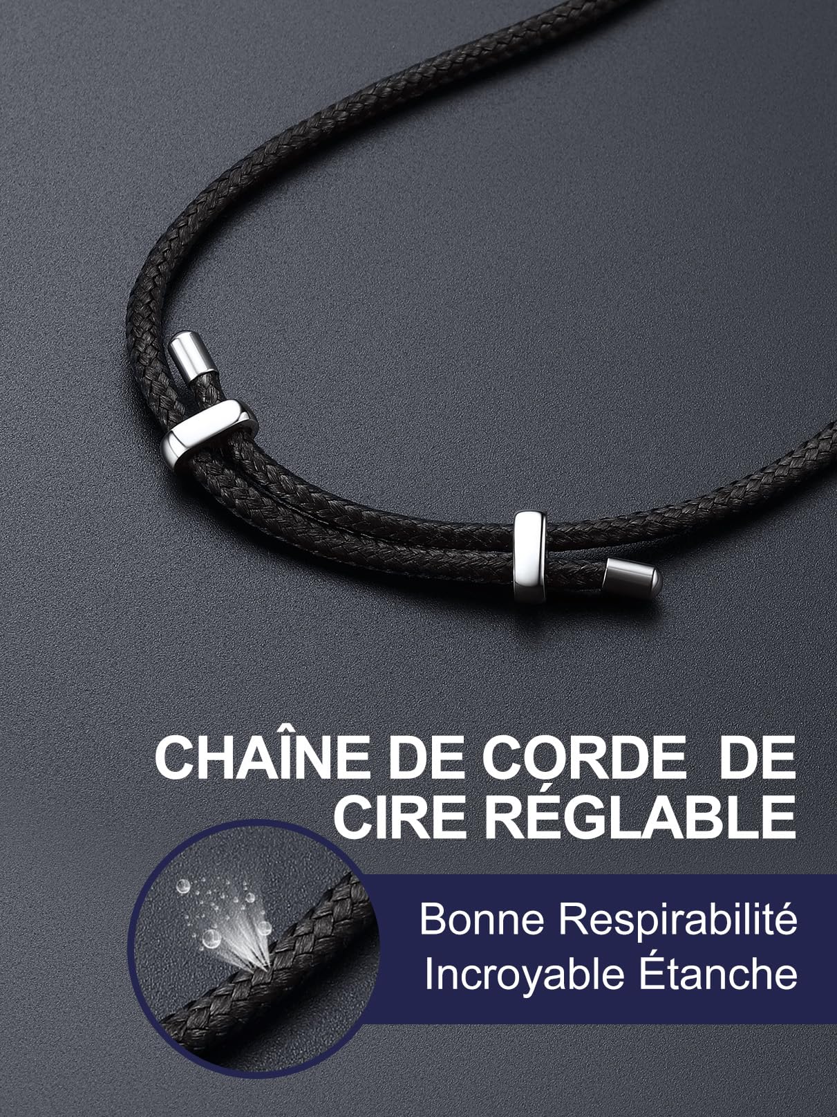 Bandmax Collier Rune Viking Homme/Noir, Pendentif Möbius de Triangle Inversé/Infini/Anneau avec Chaîne Cordon 2,5mm Réglable de 46cm à 76cm