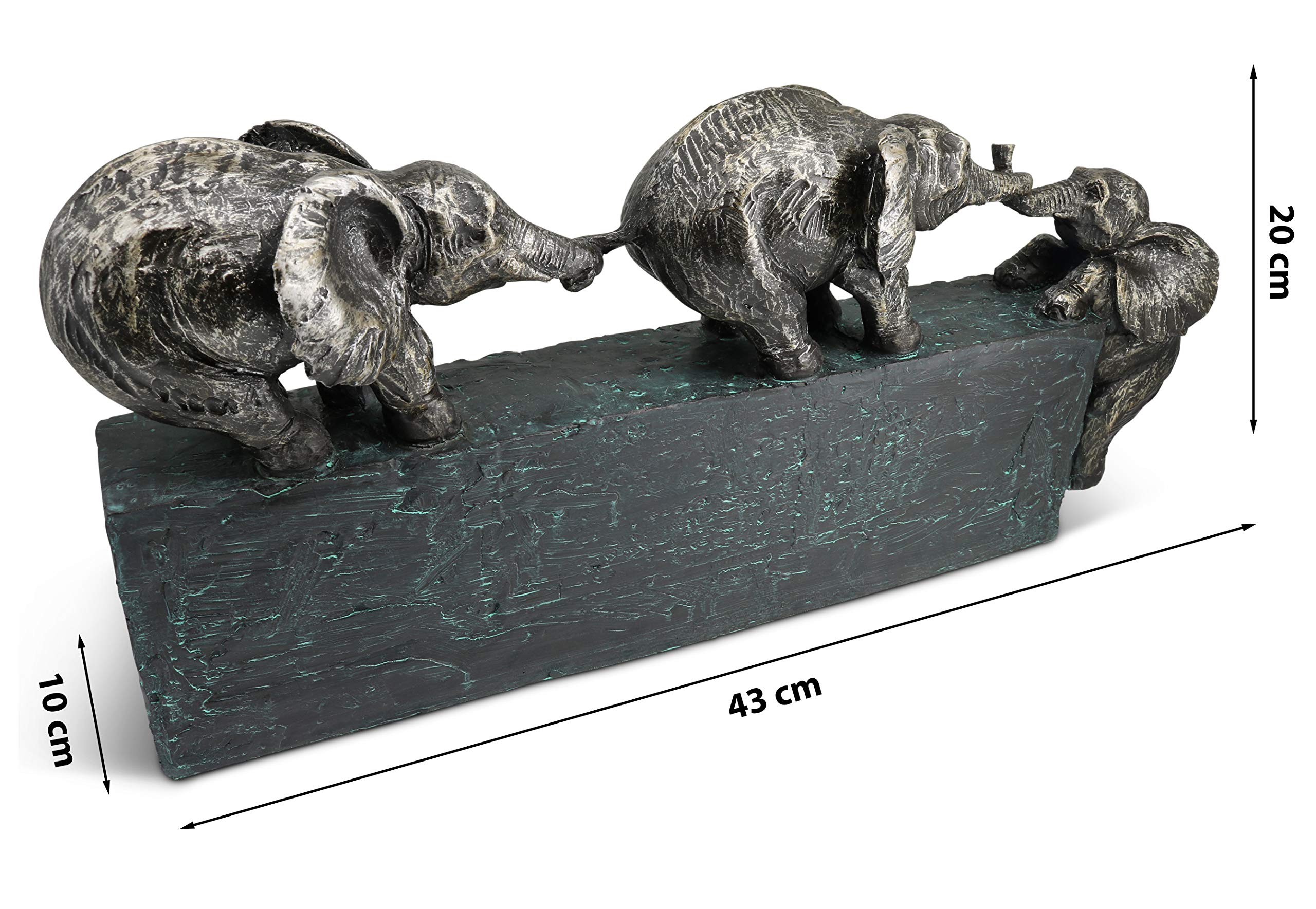 FeinKnick Skulptur “Familienbande” - Zeitloses Symbol für Zusammenhalt in der Familie & im Team - Elefanten Dekoration aus Marmorit 43 cm lang - Deko Figur Elefant