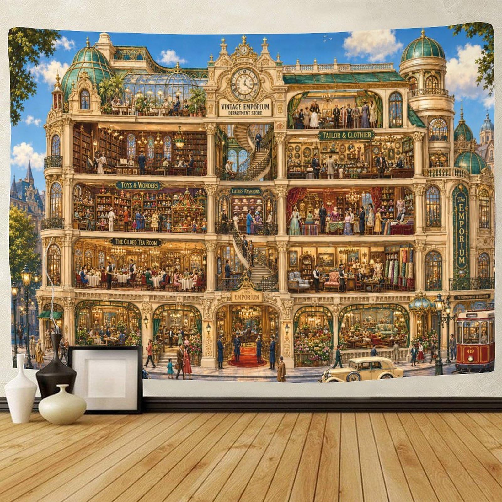 ASDFGHJKLZA Vintage Emporium 3D Print Wall Tapestry Wall Hanging Decor Department Store Tapestries Home Decoration Curtain Living Room College Dorm 100cmx150cm