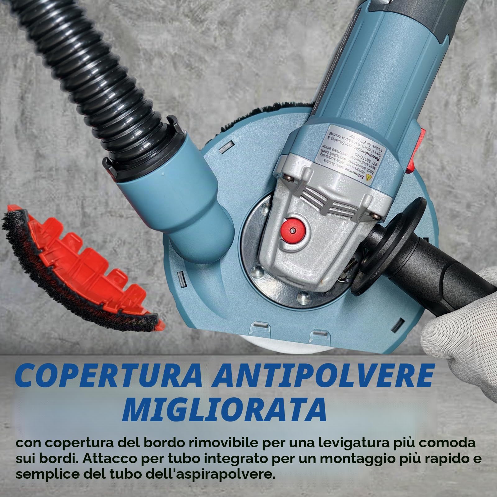 FANZWORK 1900W (MAX) Smerigliatrice per calcestruzzo con motore brushless EC, set 125 mm, cuffia aspirazione e valigetta, senza manutenzione