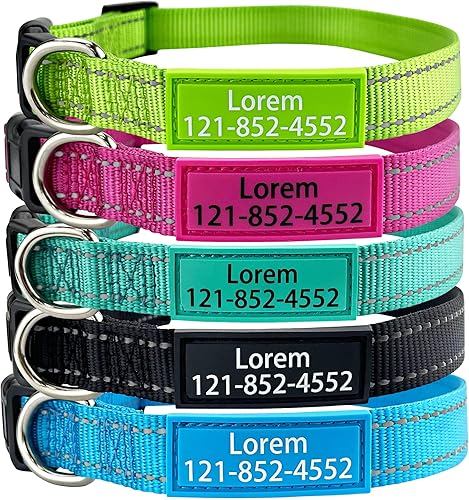 Collar de perro personalizado, collar de identificación personalizado, collar de nailon reflectante con nombre de mascota y número de teléfono, 4
