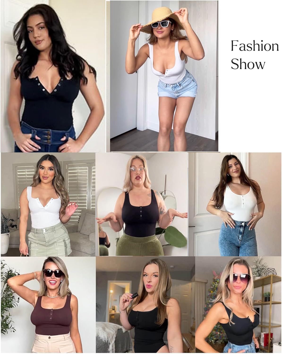 Popilush Bodysuits for Women Tummy Control Henley Going Out Outfits Shirts Body Suits Thong Button Down Tank Tops - Image 2