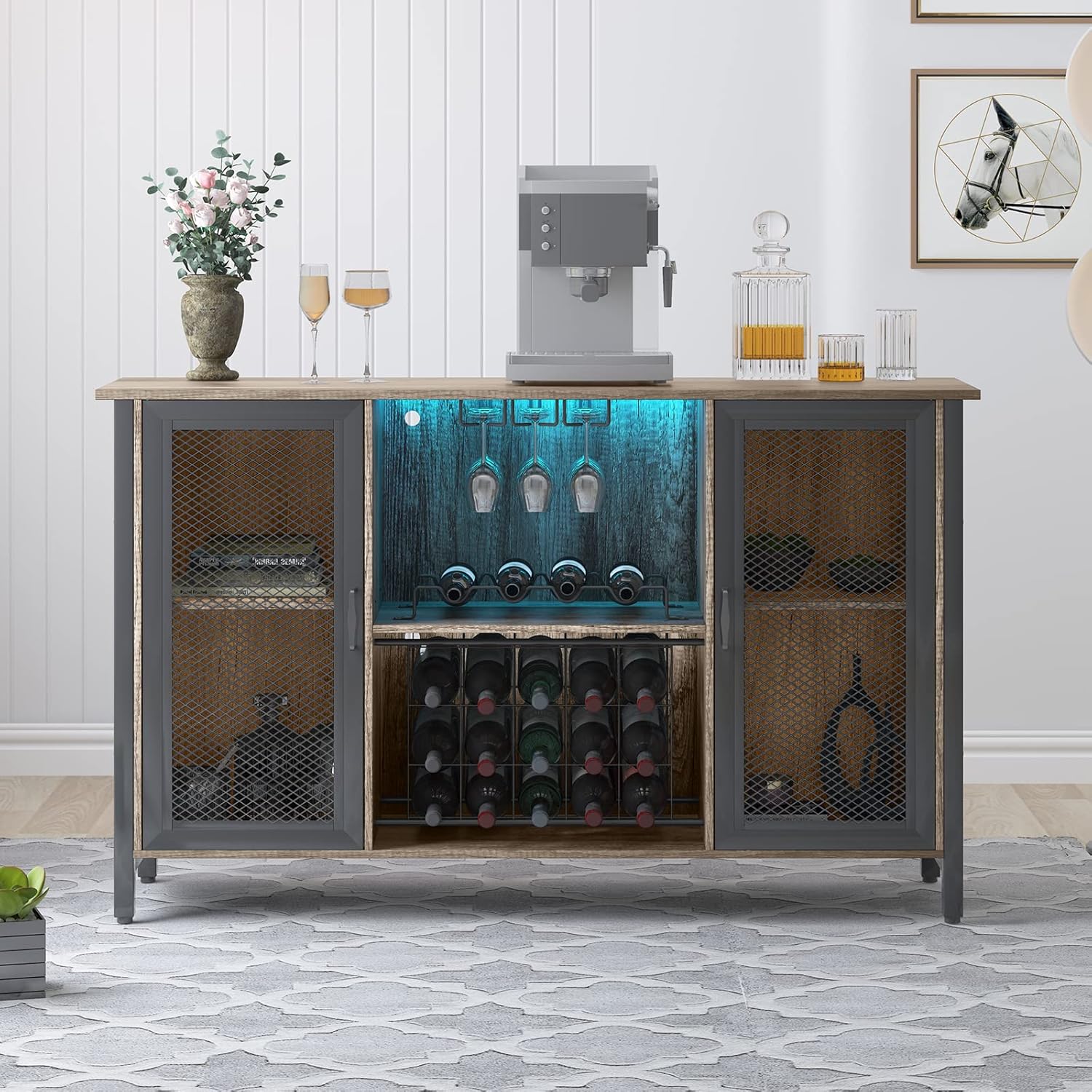 BALUS Wine Bar with RGB LED, Home Bar Industrial