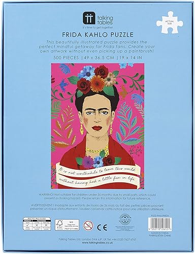Miniatura 8 de Talking Tables Rompecabezas y póster con cita de retrato de Frida Kahlo de 500 piezas  Ilustrado  Actividades en casa, regalo de cumpleaños, para