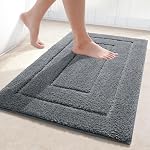 Kitinjoy Petit tapis de bain en microfibre souple et absorbant, Tapis de bain antidérapant, Tapis pour baignoire sèche à la machine pour le plancher de salle de bains, baignoire et douche, 24" x 16", Gris foncé