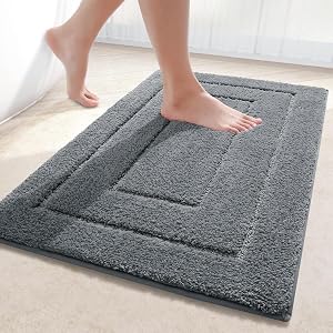 Kitinjoy Small Bath Mat, Soft and Absorbent Microfiber Bath Rugs, Non-Slip Shaggy Bath Carpet, Machine Wash Dry Bath Mats for Bathroom Floor, Tub and Shower, 24" x 16", Dark Grey