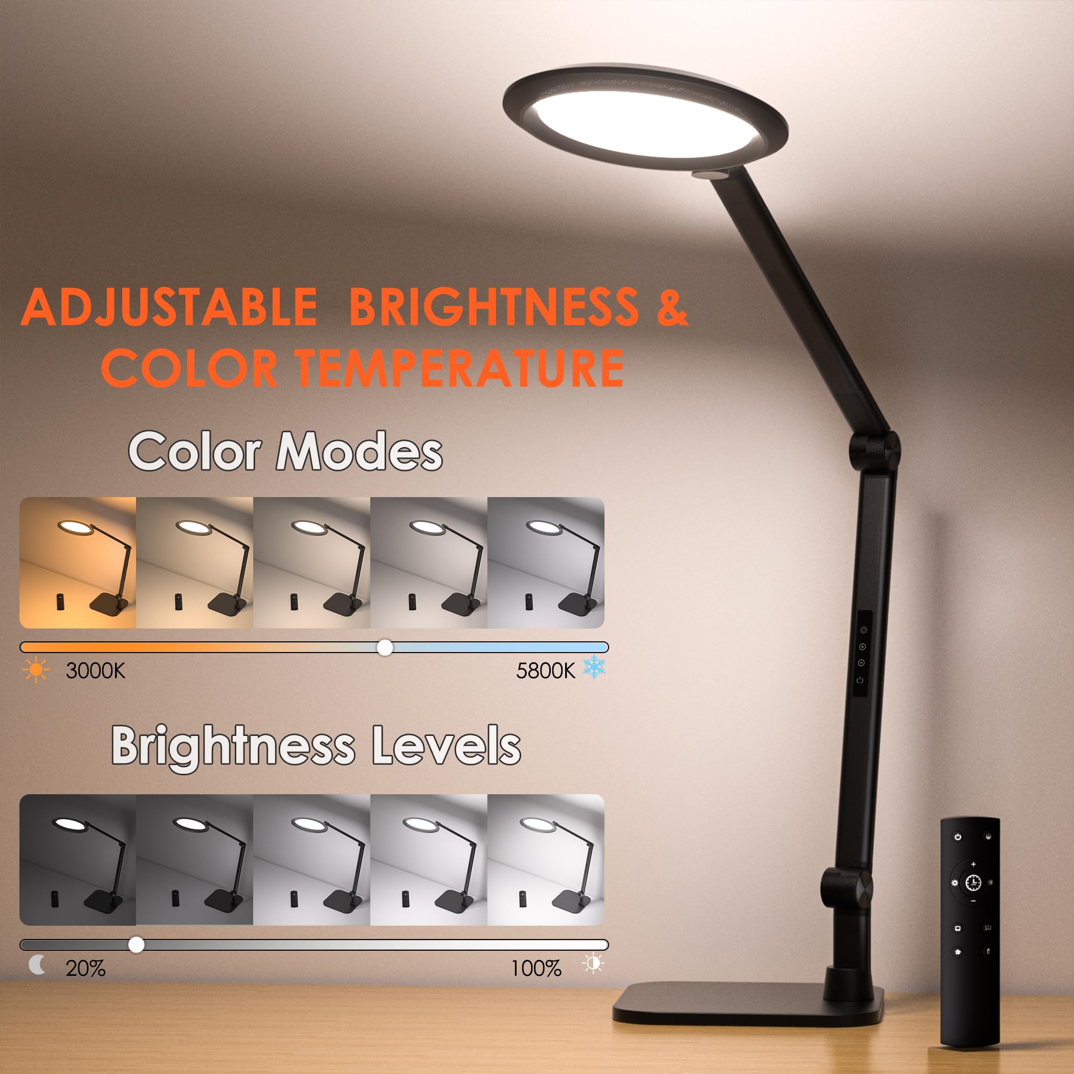 VERSKI LED Schreibtischlampe mit Fernbedienung, Schreibtischlampe Videokonferenz, Zoom Licht, Tageslichtlampe Schreibtisch, Einstellbare Helligkeit & Farbtemperatur, Büro Lampe, Tischlampe, 18W
