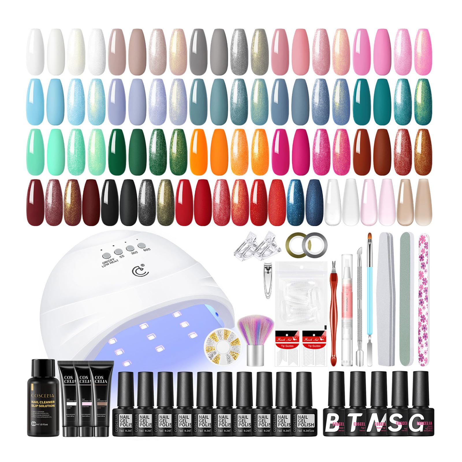 COSCELIA Lampe à UV LED Kit Ongle Gel avec 3 Couleurs Gel d'Extensions d'Ongles Kit + 20 Couleurs Vernis à Ongles semi-permanent + Base Top Coat Nail Art Outil Kit de Manucure pour Débutant