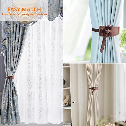 Miniatura 3 de Juego de 4 alzapaños de cuero sintético para cortina, sujetadores clásicos para cortinas, lazos de cortina para el hogar, oficina, sala de estar,