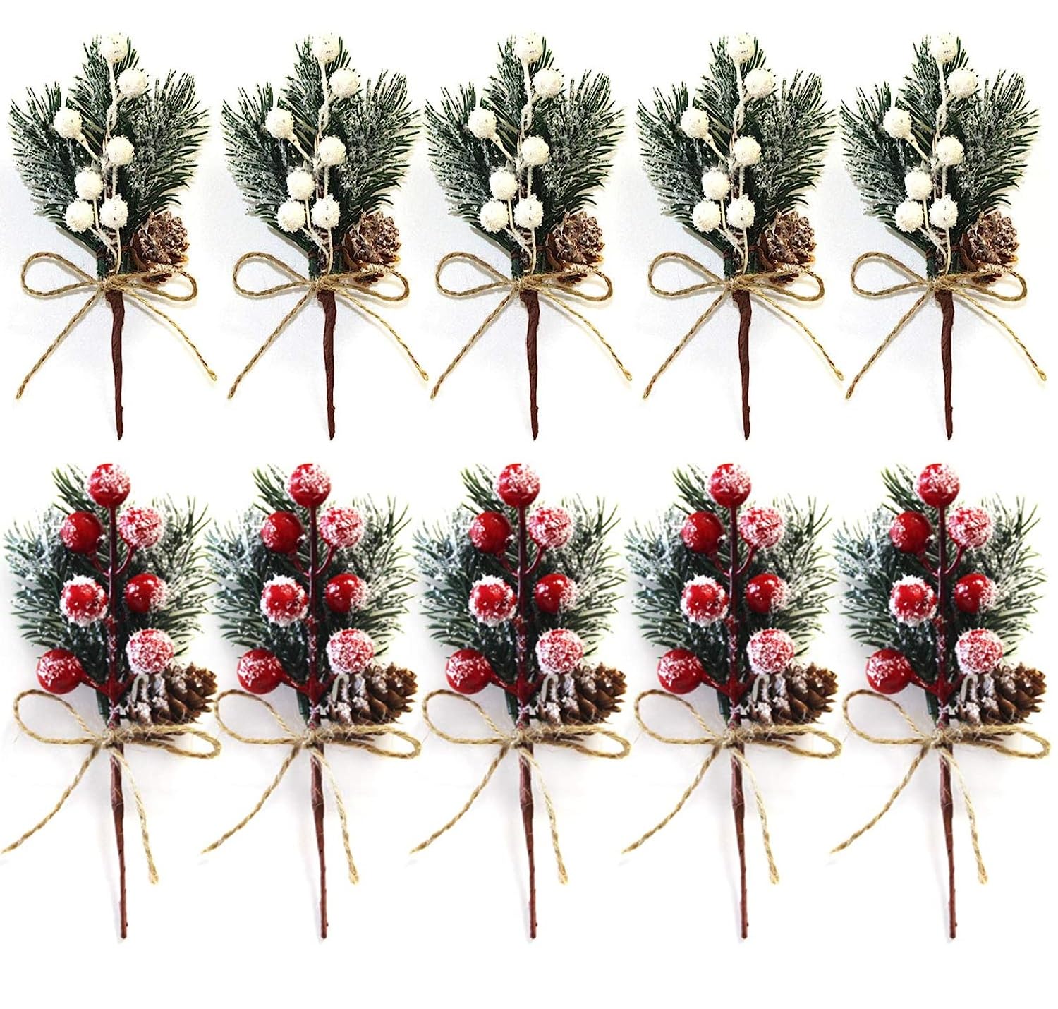 10pcs Christmas Artificial Red and White Berries Stems, Berries Picks Berry Branches Xmas Wreath Crafts Wedding Winter Home Decoration