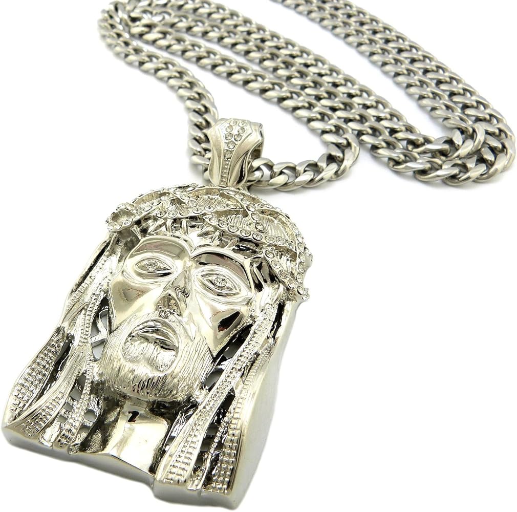 Amazon.com: Crescendo SJ INC New Iced Out Jesus Pendant 8mm/36 Amazon.com: Crescendo SJ INC New Iced Out Jesus Pendant 8mm/36