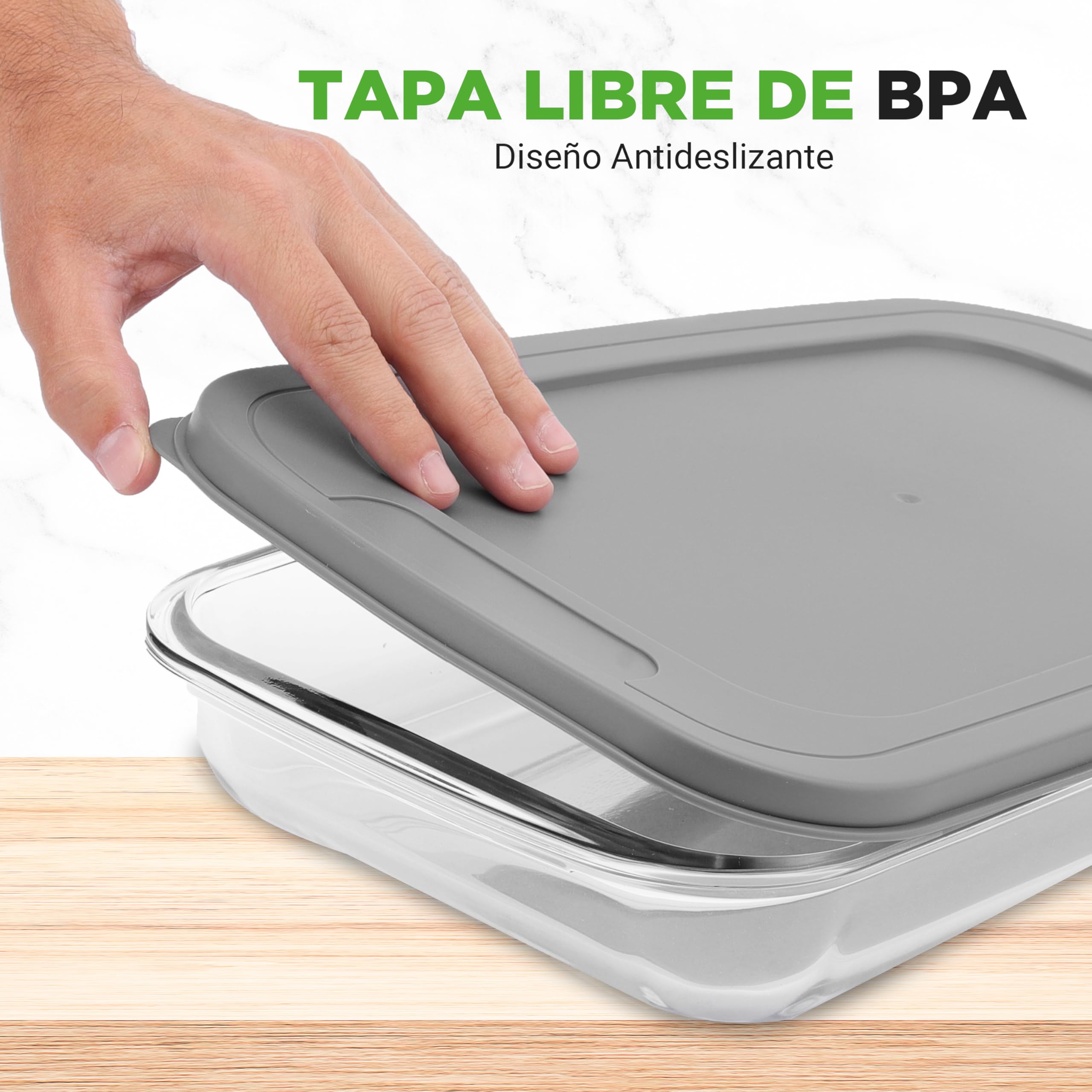 NutriChef fuentes refractarias rectangulares de cristal con tapa, Bandejas de horno apilables para lasaña y cazuela, Para microondas, Lavavajillas, Nevera y congelador, 8 piezas