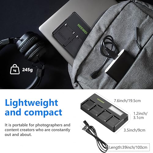 Miniatura 7 de Neewer Cargador de batería NP-F de 4 canales con pantalla LCD y adaptador de corriente, compatible con Sony NP-F550 F570 F750 F770 F930 F950 F960