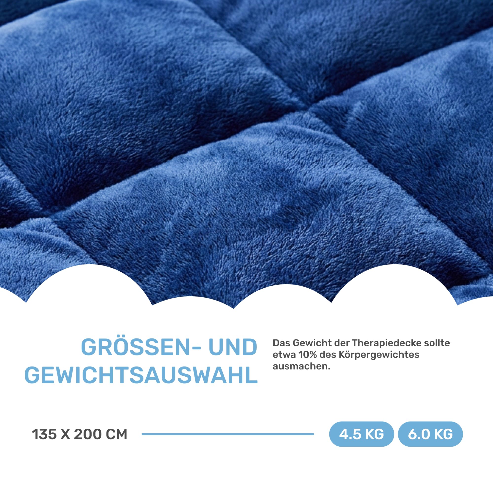 Dailydream Therapie Gewichtsdecke 155x200 9,5 kg Blau Fleece Glasperlenfüllung