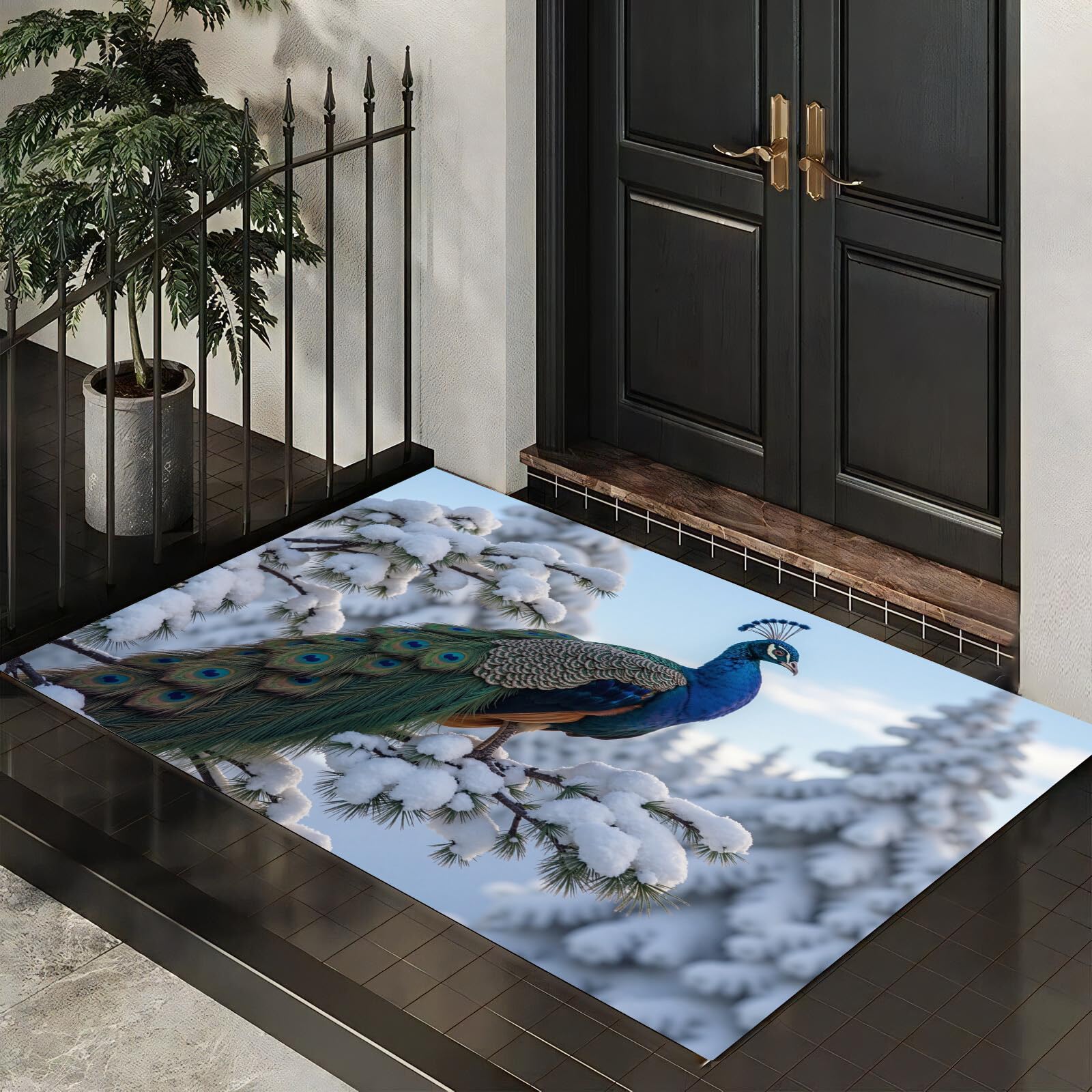 Tapis de salon antidérapant poils courts bleu 60x90cm lavable pour couloir