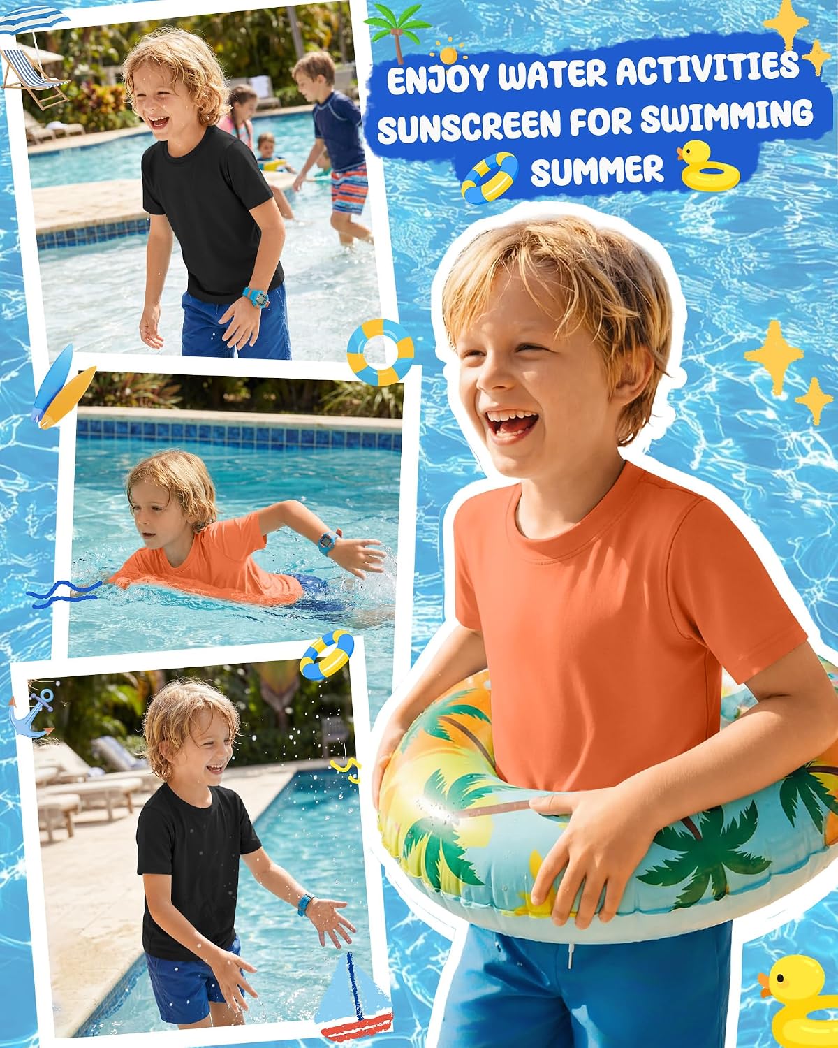 3 Pack Boys UPF 50+ Rash Guard Quick Drying Swim Sun Protection Short Sleeve Shirts Crew Neck Tops Slim Summer Tees